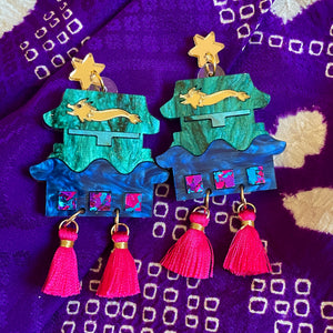 Familial Home Statement Earrings or Brooch